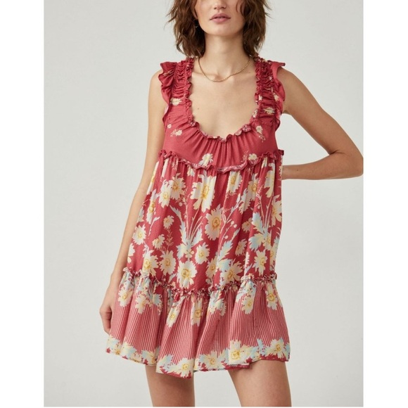 Free People Bali Wild Daisy Slip/ Renaissance Red Combo - Picture 3 of 7